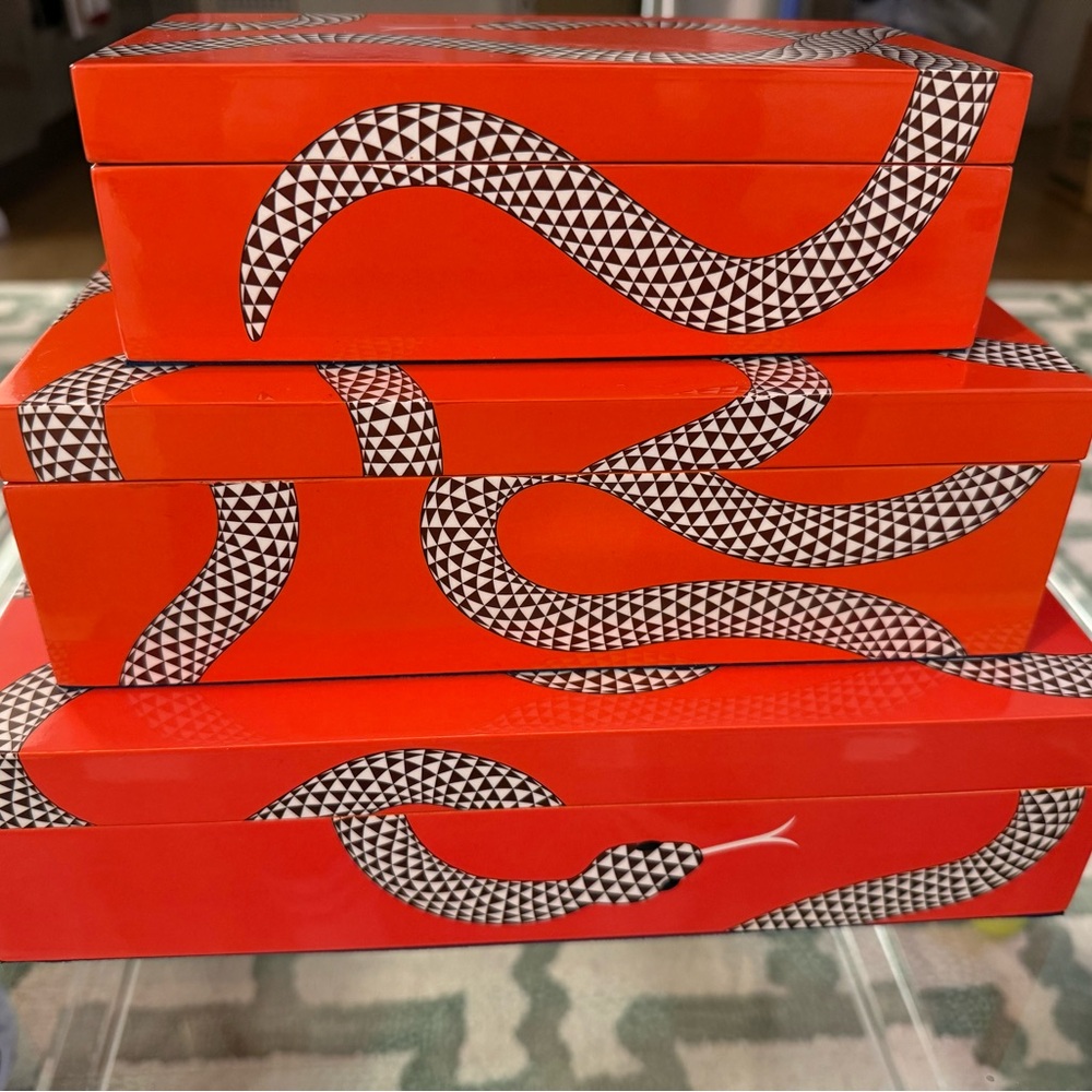 Jonathan Adler Lacquer Snake Patterned Boxes